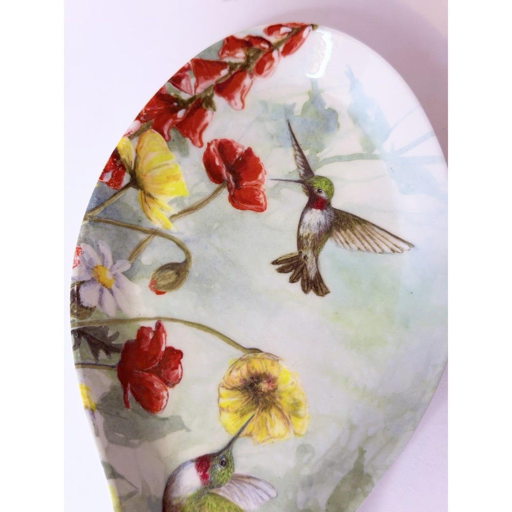 Melamine Cottage Core Spoon Rest Hummingbird Poppy Daisy Design Susan Winget